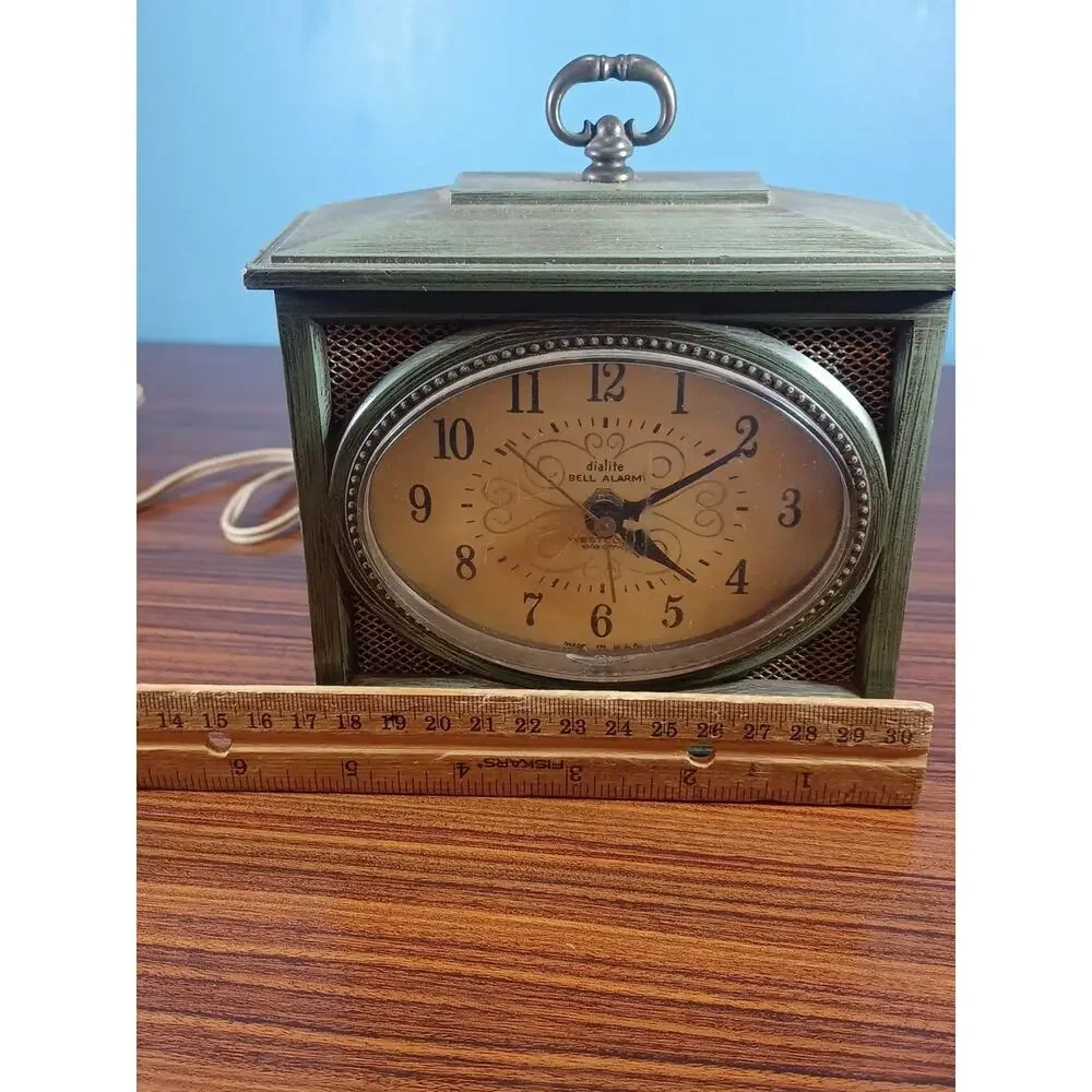Vintage Green Westclox Dialite Bell Alarm Westclox Electric Clock Works 1960s